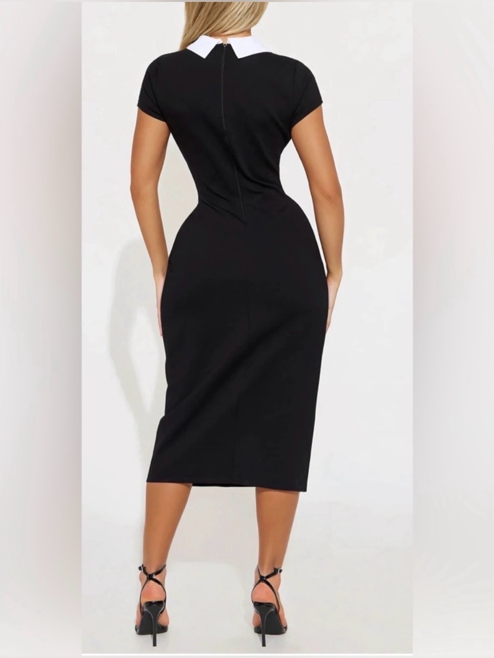Fashion Nova Black Midi Dress with White Collar - Picture 2 of 3